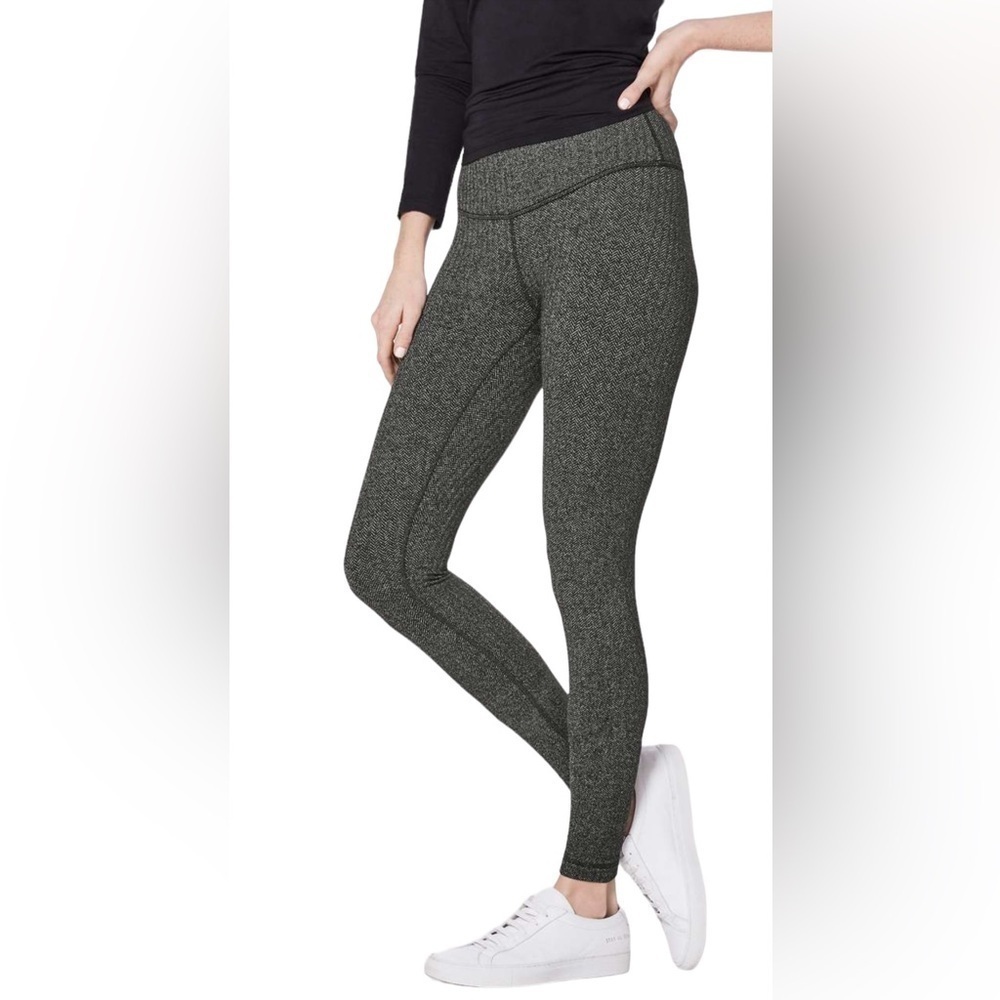 Lululemon Wunder Under Low-Rise Tight in Heathered Herringbone Black Gray Sz 6